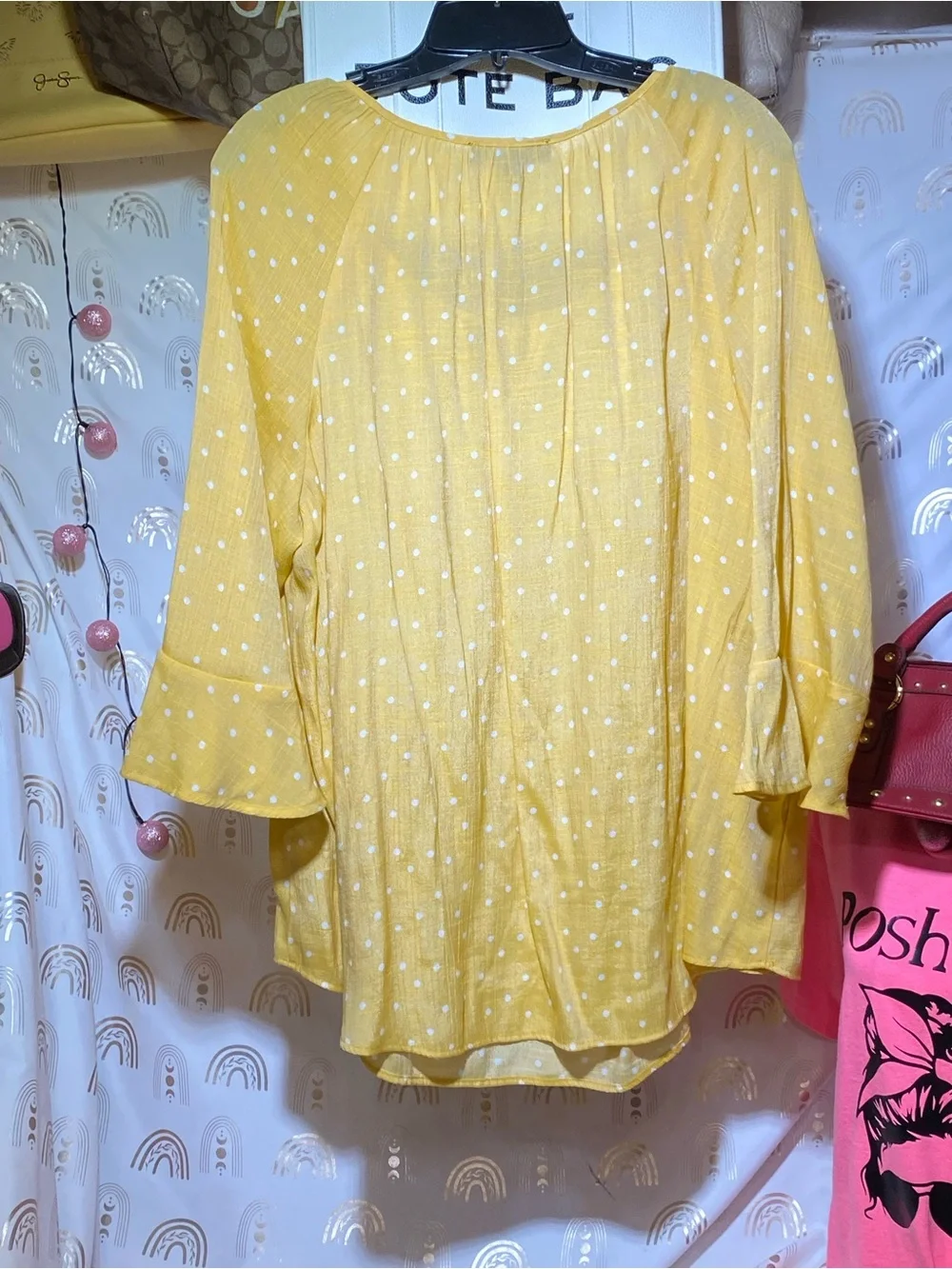 Fred David Yellow Polka Dot Peasant Top